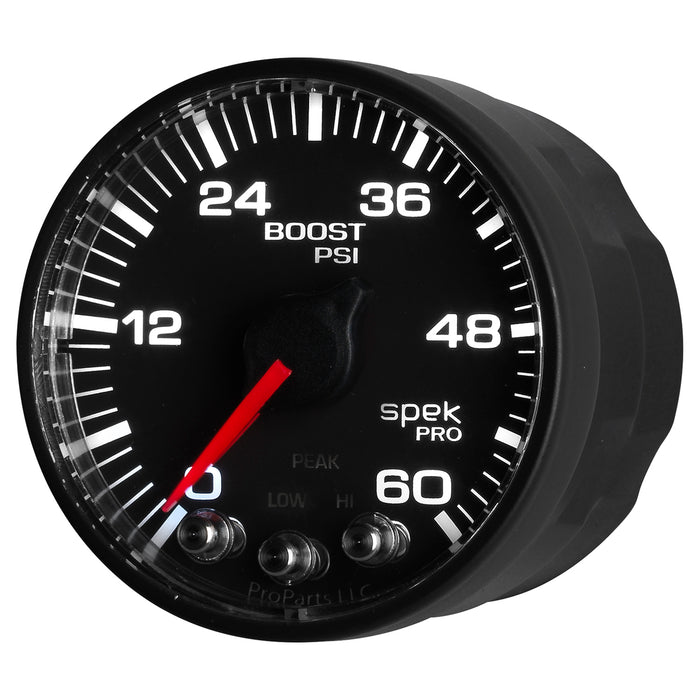 AutoMeter P304328 GAUGE; BOOST; 2 1/16in.; 60PSI; STEPPER MOTOR W/PEAK/WARN; BLK/BLACK; SPEK-PRO - Truck Part Superstore