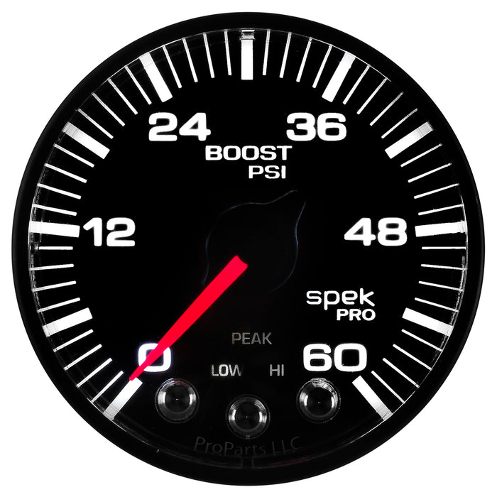 AutoMeter P304328 GAUGE; BOOST; 2 1/16in.; 60PSI; STEPPER MOTOR W/PEAK/WARN; BLK/BLACK; SPEK-PRO - Truck Part Superstore