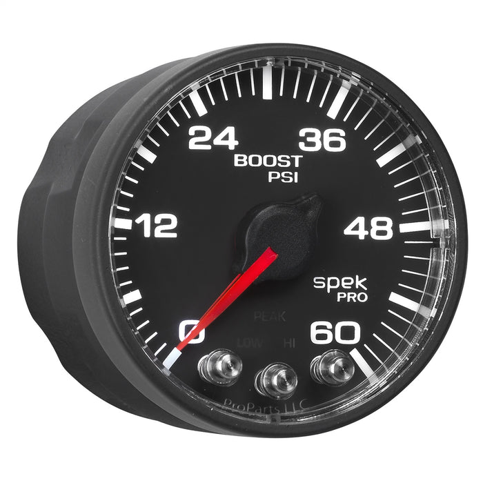 AutoMeter P304328 GAUGE; BOOST; 2 1/16in.; 60PSI; STEPPER MOTOR W/PEAK/WARN; BLK/BLACK; SPEK-PRO - Truck Part Superstore