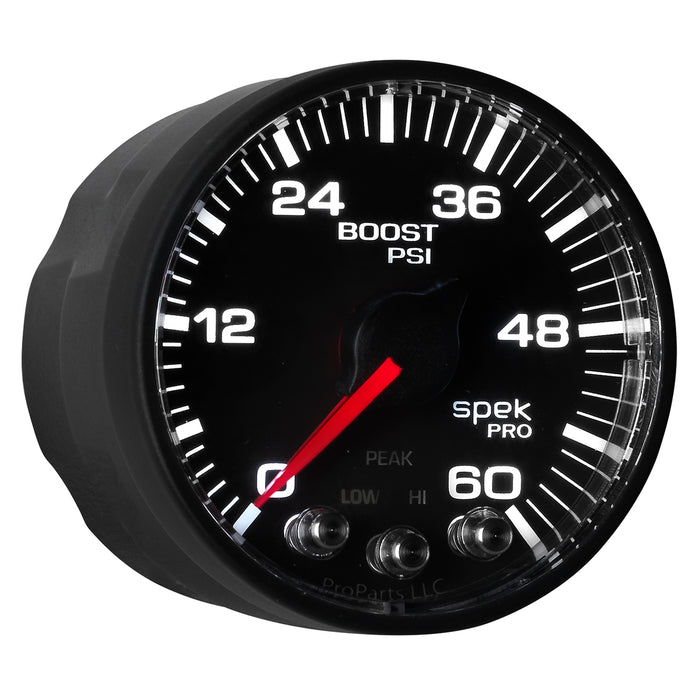 AutoMeter P304328 GAUGE; BOOST; 2 1/16in.; 60PSI; STEPPER MOTOR W/PEAK/WARN; BLK/BLACK; SPEK-PRO - Truck Part Superstore