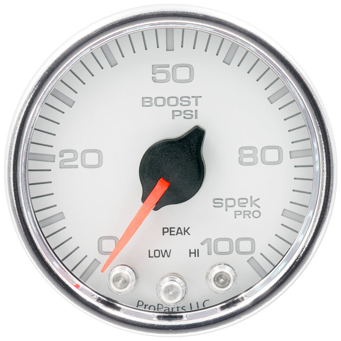 AutoMeter P30511 GAUGE; BOOST; 2 1/16in.; 100PSI; STEPPER MOTOR W/PEAK/WARN; WHT/CHRM; SPEK-PRO - Truck Part Superstore