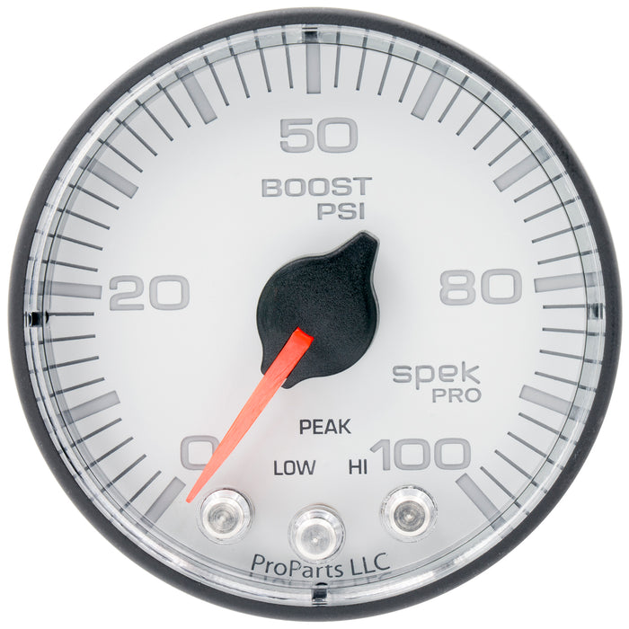 AutoMeter P305128 GAUGE; BOOST; 2 1/16in.; 100PSI; STEPPER MOTOR W/PEAK/WARN; WHT/BLK; SPEK-PRO - Truck Part Superstore