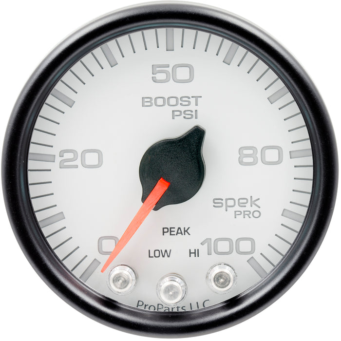 AutoMeter P30512 GAUGE; BOOST; 2 1/16in.; 100PSI; STEPPER MOTOR W/PEAK/WARN; WHT/BLK; SPEK-PRO - Truck Part Superstore