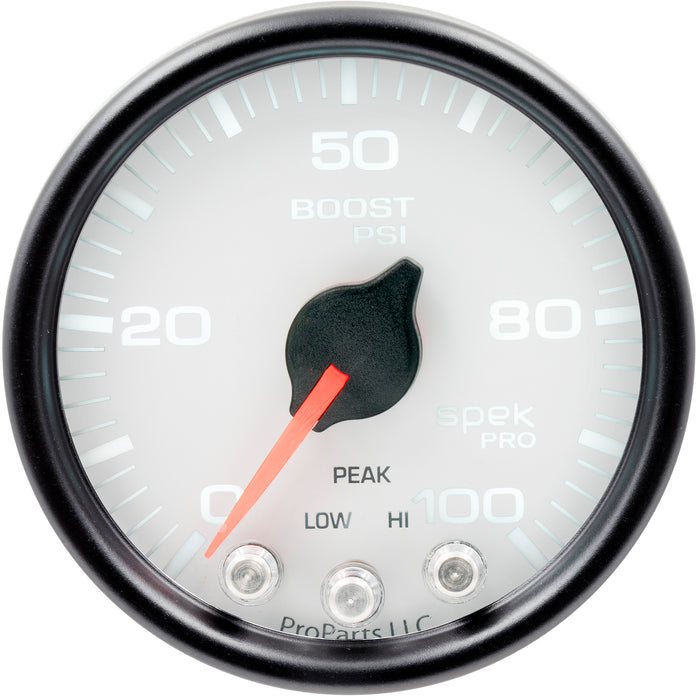 AutoMeter P30512 GAUGE; BOOST; 2 1/16in.; 100PSI; STEPPER MOTOR W/PEAK/WARN; WHT/BLK; SPEK-PRO - Truck Part Superstore