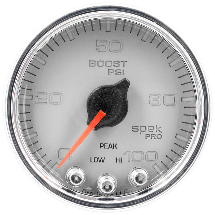 AutoMeter P30521 GAUGE; BOOST; 2 1/16in.; 100PSI; STEPPER MOTOR W/PEAK/WARN; SLVR/CHRM; SPEK-PRO - Truck Part Superstore