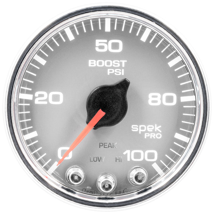 AutoMeter P30521 GAUGE; BOOST; 2 1/16in.; 100PSI; STEPPER MOTOR W/PEAK/WARN; SLVR/CHRM; SPEK-PRO - Truck Part Superstore