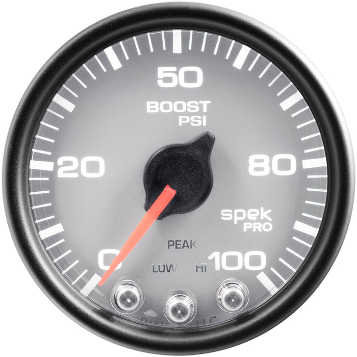 AutoMeter P30522 GAUGE; BOOST; 2 1/16in.; 100PSI; STEPPER MOTOR W/PEAK/WARN; SLVR/BLK; SPEK-PRO - Truck Part Superstore