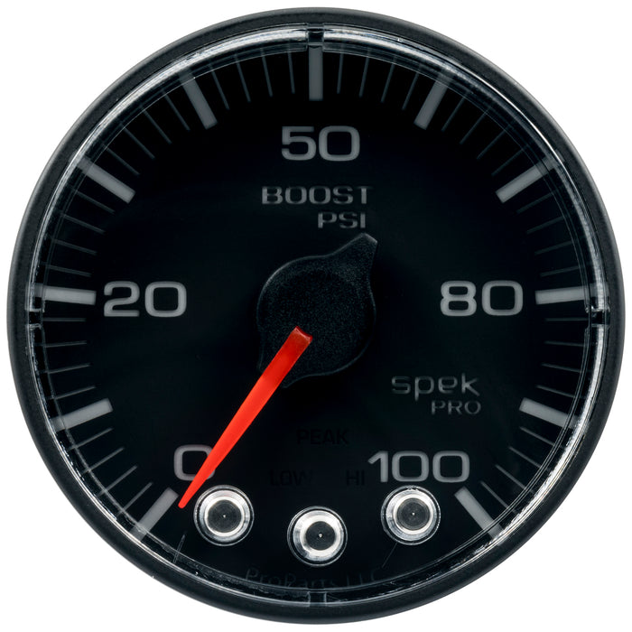 AutoMeter P305328 GAUGE; BOOST; 2 1/16in.; 100PSI; STEPPER MOTOR W/PEAK/WARN; BLK/BLK; SPEK-PRO - Truck Part Superstore