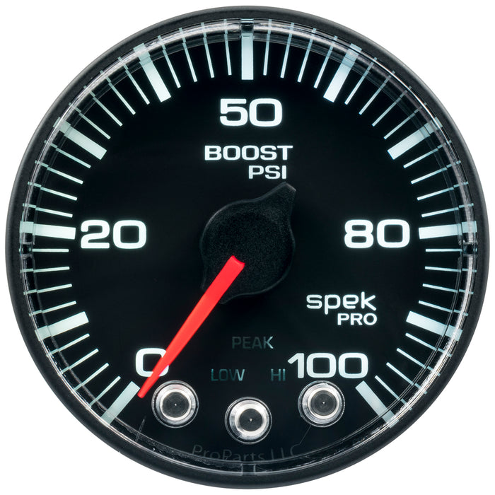 AutoMeter P305328 GAUGE; BOOST; 2 1/16in.; 100PSI; STEPPER MOTOR W/PEAK/WARN; BLK/BLK; SPEK-PRO - Truck Part Superstore