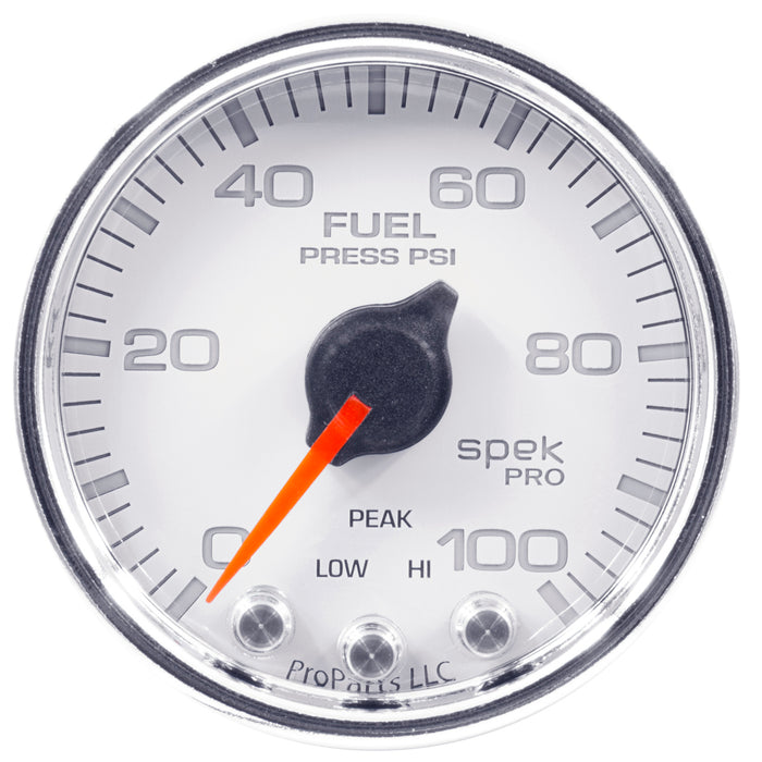 AutoMeter P31411 GAUGE; FUEL PRESS; 2 1/16in.; 100PSI; STEPPER MOTOR W/PEAK/WARN; WHT/CHRM; SPEK - Truck Part Superstore