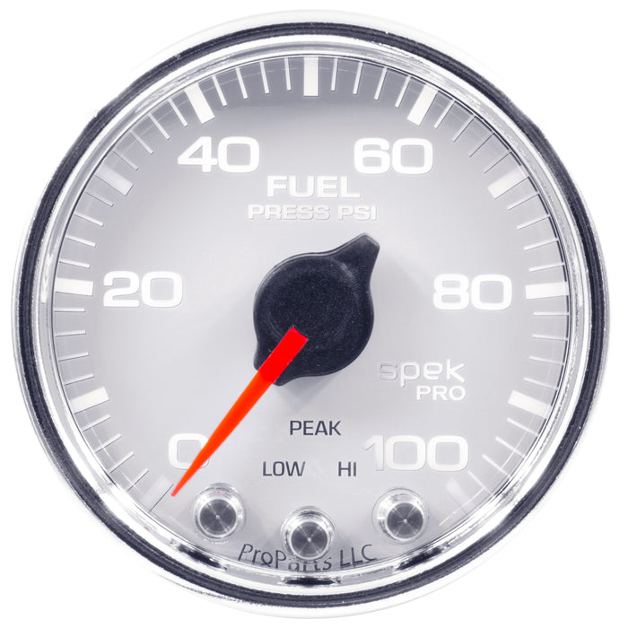 AutoMeter P31411 GAUGE; FUEL PRESS; 2 1/16in.; 100PSI; STEPPER MOTOR W/PEAK/WARN; WHT/CHRM; SPEK - Truck Part Superstore