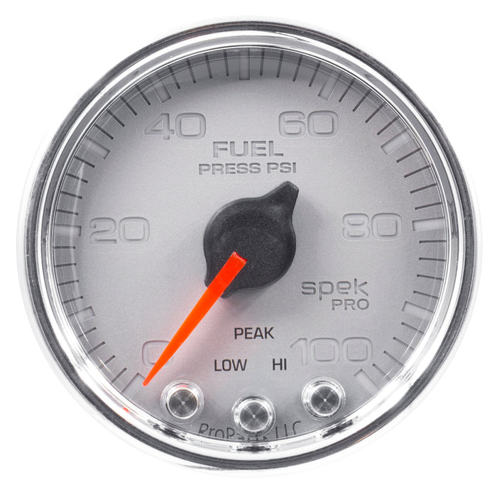 AutoMeter P31421 GAUGE; FUEL PRESS; 2 1/16in.; 100PSI; STEPPER MOTOR W/PEAK/WARN; SLVR/CHRM; SPEK - Truck Part Superstore