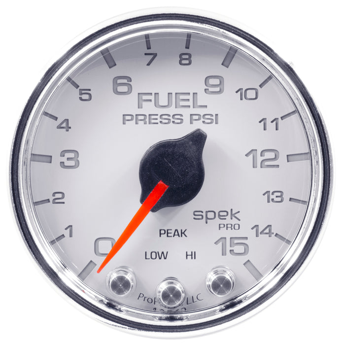 AutoMeter P31511 GAUGE; FUEL PRESS; 2 1/16in.; 15PSI; STEPPER MOTOR W/PEAK/WARN; WHT/CHRM; SPEK - Truck Part Superstore