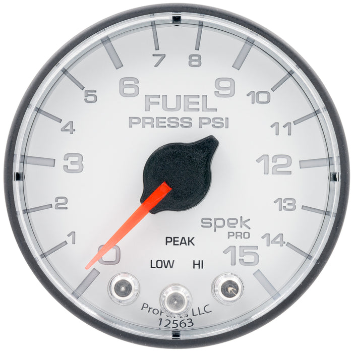 AutoMeter P315128 GAUGE; FUEL PRESS; 2 1/16in.; 15PSI; STEPPER MOTOR W/PEAK/WARN; WHT/BLK; SPEK - Truck Part Superstore