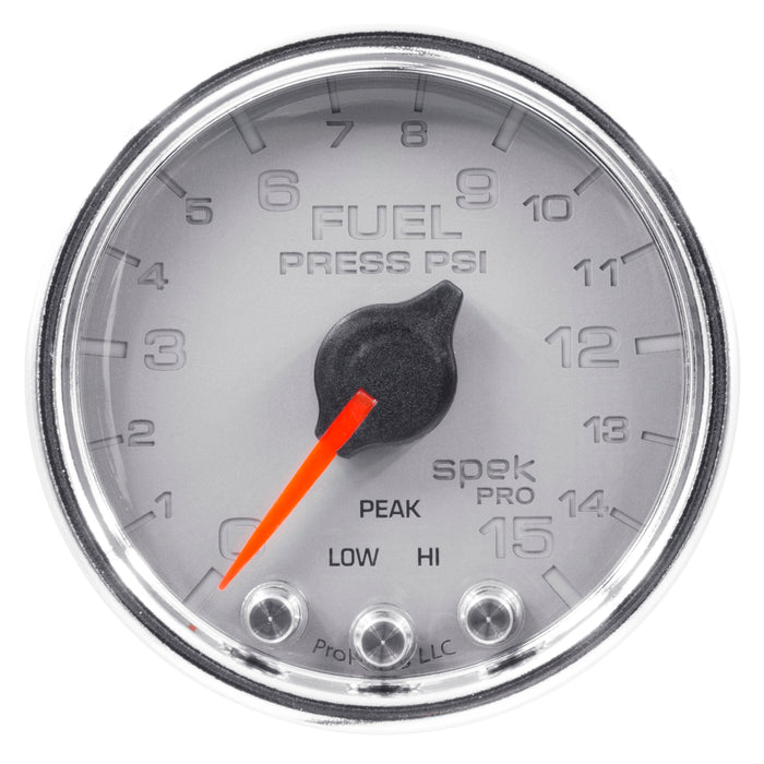 AutoMeter P31521 GAUGE; FUEL PRESS; 2 1/16in.; 15PSI; STEPPER MOTOR W/PEAK/WARN; SLVR/CHRM; SPEK - Truck Part Superstore