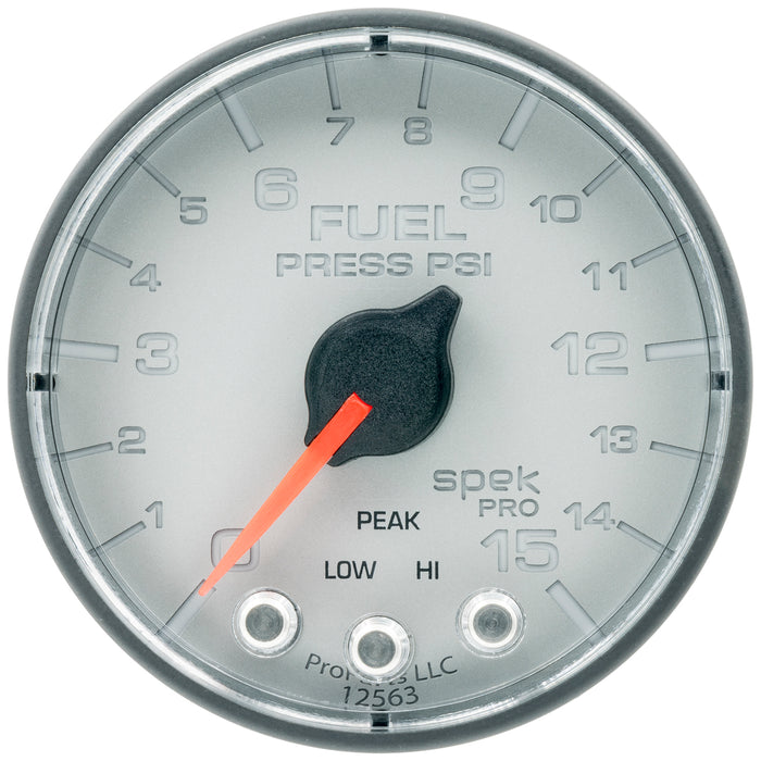 AutoMeter P315228 GAUGE; FUEL PRESS; 2 1/16in.; 15PSI; STEPPER MOTOR W/PEAK/WARN; SLVR/BLK; SPEK - Truck Part Superstore