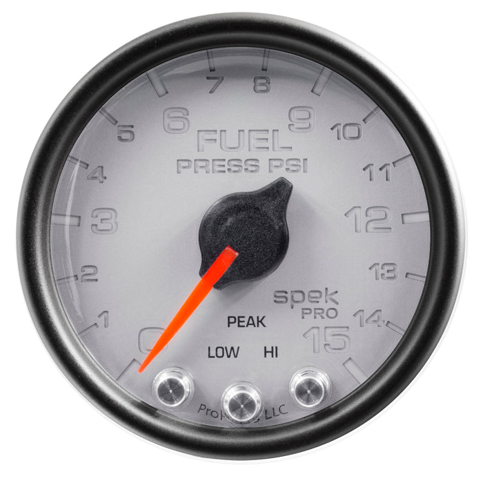 AutoMeter P31522 GAUGE; FUEL PRESS; 2 1/16in.; 15PSI; STEPPER MOTOR W/PEAK/WARN; SLVR/BLK; SPEK - Truck Part Superstore