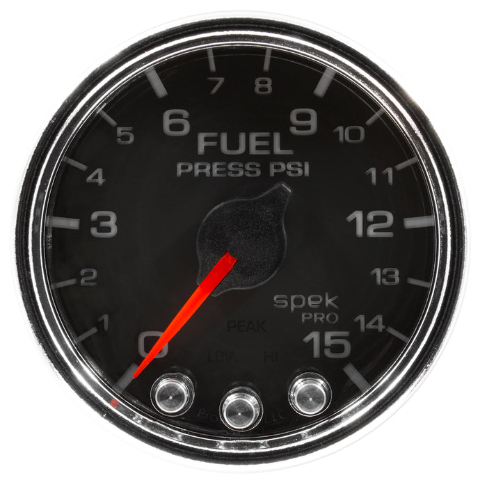AutoMeter P31531 GAUGE; FUEL PRESS; 2 1/16in.; 15PSI; STEPPER MOTOR W/PEAK/WARN; BLK/CHRM; SPEK - Truck Part Superstore