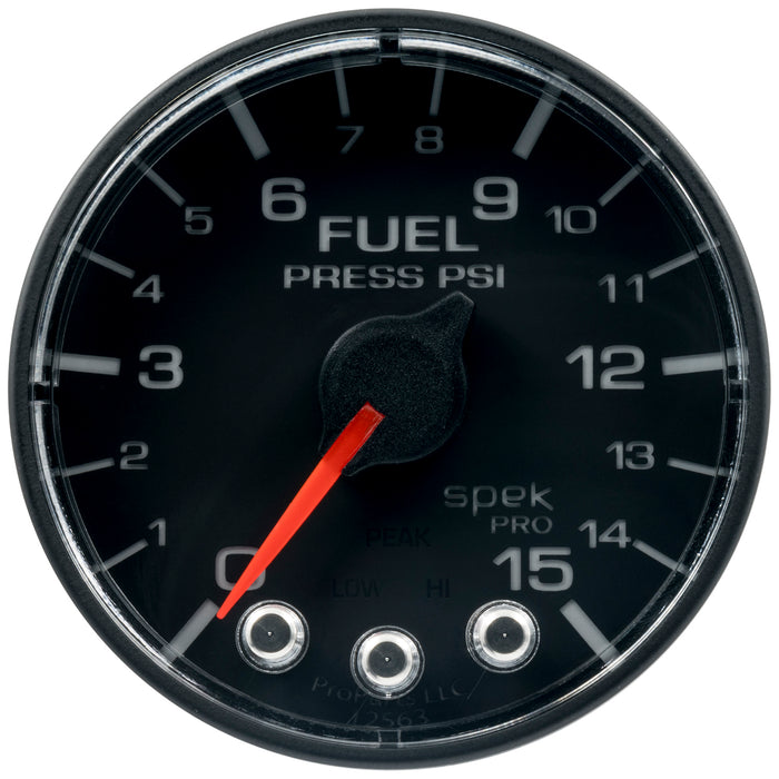 AutoMeter P315324 GAUGE; FUEL PRESS; 2 1/16in.; 15PSI; STPR MTR W/PK/WRN; BK/BK; SPEK; NO O-RING - Truck Part Superstore