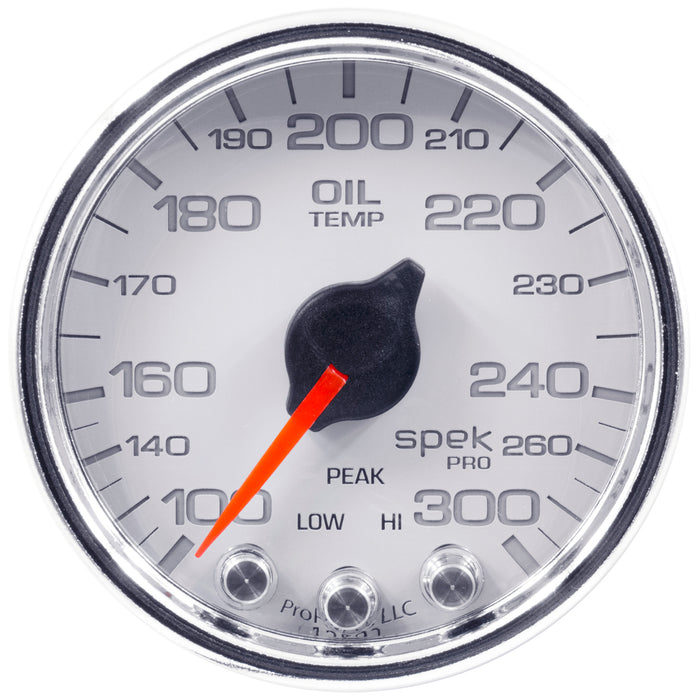 AutoMeter P32211 GAUGE; OIL TEMP; 2 1/16in.; 300deg.F; STEPPER MOTOR W/PEAK/WARN; WHT/CHRM; SPEK- - Truck Part Superstore