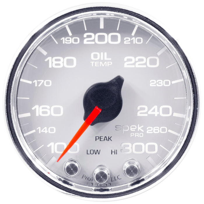 AutoMeter P32211 GAUGE; OIL TEMP; 2 1/16in.; 300deg.F; STEPPER MOTOR W/PEAK/WARN; WHT/CHRM; SPEK- - Truck Part Superstore
