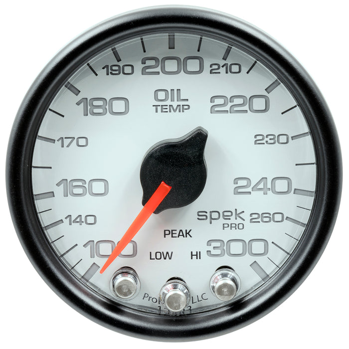 AutoMeter P32212 GAUGE; OIL TEMP; 2 1/16in.; 300deg.F; STEPPER MOTOR W/PEAK/WARN; WHT/BLK; SPEK-P - Truck Part Superstore