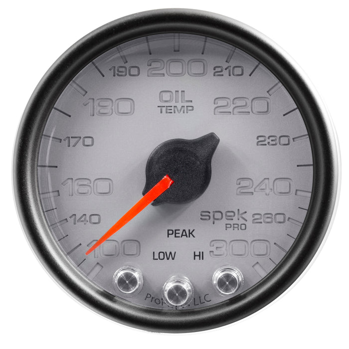 AutoMeter P32222 GAUGE; OIL TEMP; 2 1/16in.; 300deg.F; STEPPER MOTOR W/PEAK/WARN; SLVR/BLK; SPEK- - Truck Part Superstore