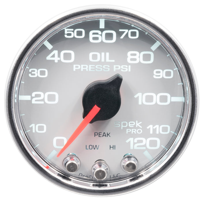 AutoMeter P32511 GAUGE; OIL PRESS; 2 1/16in.; 120PSI; STEPPER MOTOR W/PEAK/WARN; WHT/CHRM; SPEK - Truck Part Superstore
