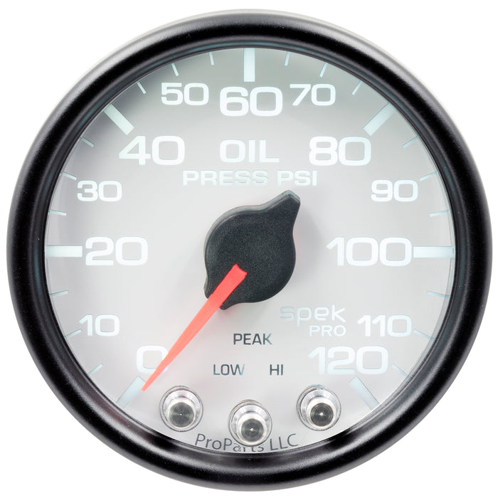 AutoMeter P32512 GAUGE; OIL PRESS; 2 1/16in.; 120PSI; STEPPER MOTOR W/PEAK/WARN; WHT/BLK; SPEK - Truck Part Superstore