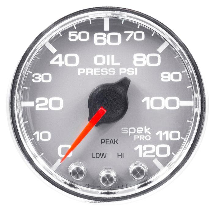 AutoMeter P32521 GAUGE; OIL PRESS; 2 1/16in.; 120PSI; STEPPER MOTOR W/PEAK/WARN; SLVR/CHRM; SPEK - Truck Part Superstore