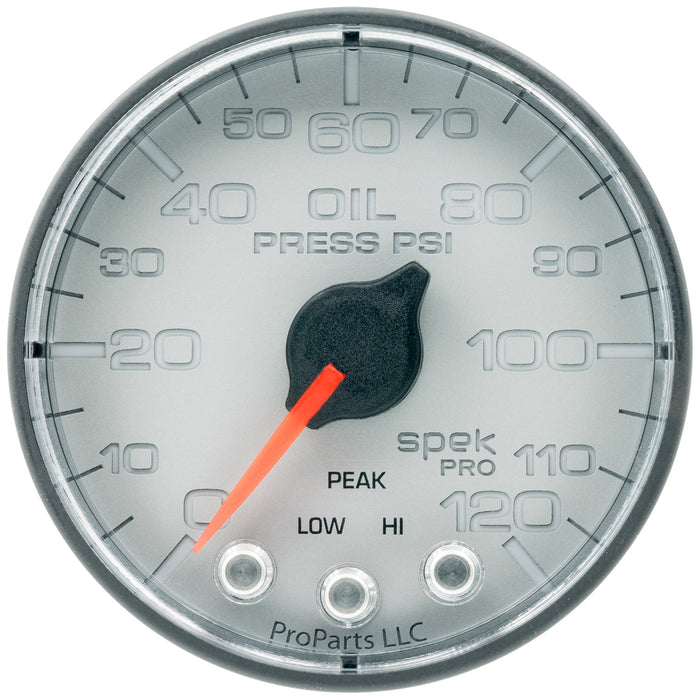 AutoMeter P325228 GAUGE; OIL PRESS; 2 1/16in.; 120PSI; STEPPER MOTOR W/PEAK/WARN; SLVR/BLK; SPEK - Truck Part Superstore