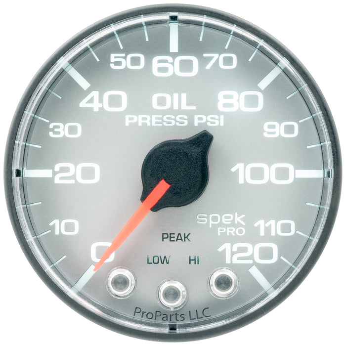 AutoMeter P325228 GAUGE; OIL PRESS; 2 1/16in.; 120PSI; STEPPER MOTOR W/PEAK/WARN; SLVR/BLK; SPEK - Truck Part Superstore