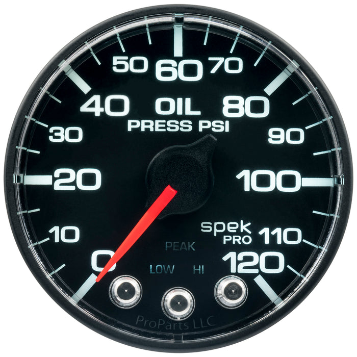 AutoMeter P325328 GAUGE; OIL PRESS; 2 1/16in.; 120PSI; STEPPER MOTOR W/PEAK/WARN; BLK/BLK; SPEK - Truck Part Superstore