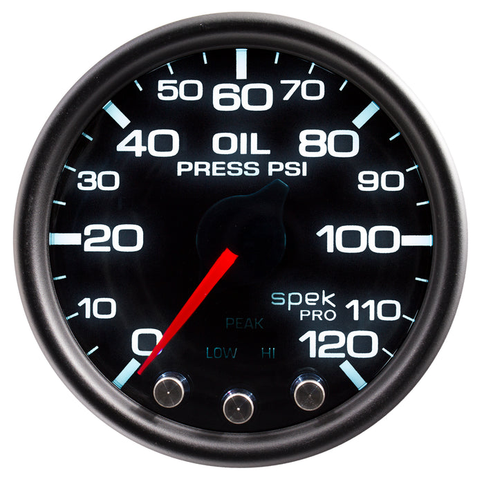AutoMeter P32552 GAUGE; OIL PRESS; 2 1/16in.; 120PSI; STEPPER MOTOR W/PK/WRN; BLK/SMKE/BLK; SPEK - Truck Part Superstore