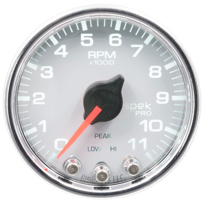 AutoMeter P33611 GAUGE; TACH; 2 1/16in.; 11K RPM; W/SHIFT LIGHT/PEAK MEM; WHT/CHRM; SPEK-PRO - Truck Part Superstore