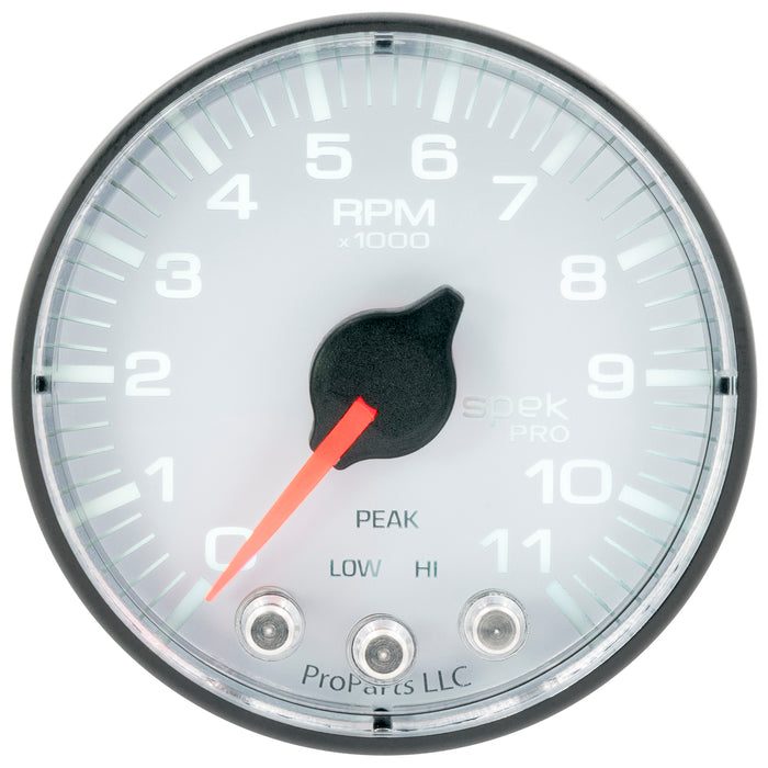 AutoMeter P336128 GAUGE; TACH; 2 1/16in.; 11K RPM; W/SHIFT LIGHT/PEAK MEM; WHT/BLK; SPEK-PRO - Truck Part Superstore