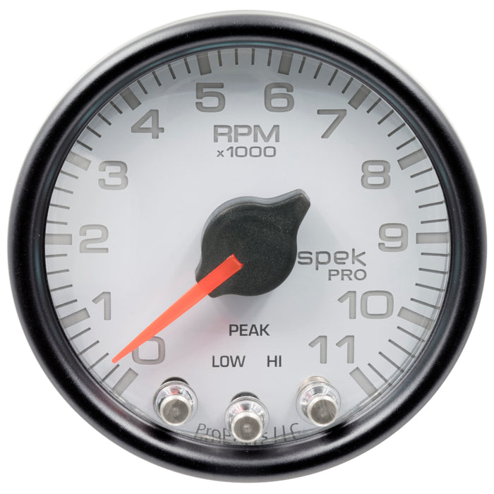 AutoMeter P33612 GAUGE; TACH; 2 1/16in.; 11K RPM; W/SHIFT LIGHT/PEAK MEM; WHT/BLK; SPEK-PRO - Truck Part Superstore