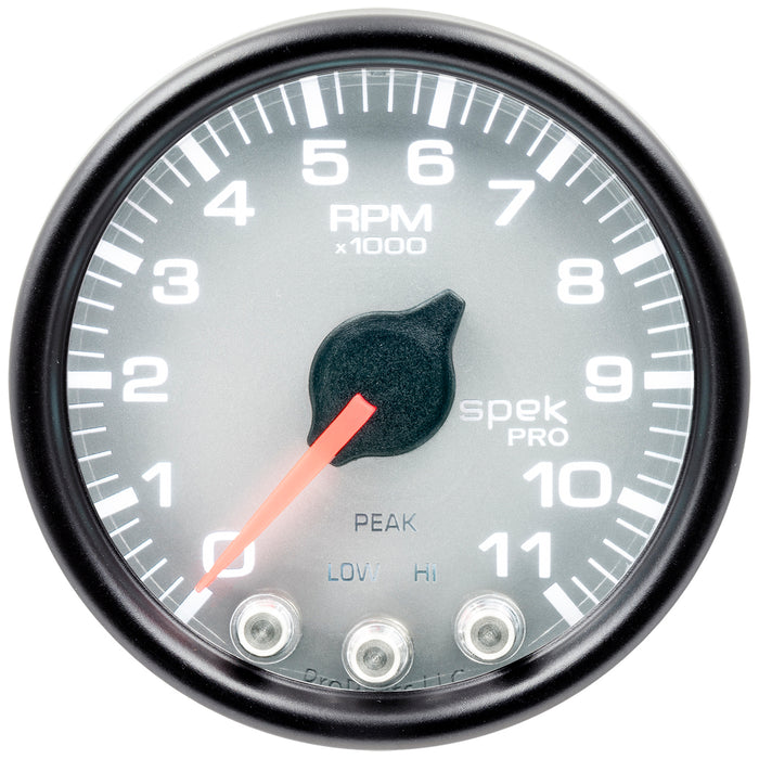AutoMeter P33622 GAUGE; TACH; 2 1/16in.; 11K RPM; W/SHIFT LIGHT/PEAK MEM; SLVR/BLK; SPEK-PRO - Truck Part Superstore