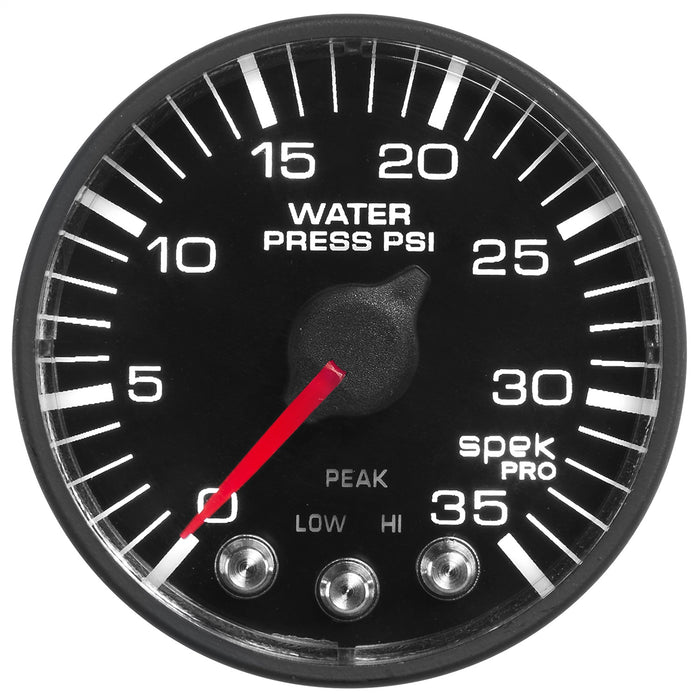 AutoMeter P343328 GAUGE; WATER PRESS; 2 1/16in.; 35PSI; STEPPER MOTOR W/PK/WRN; BLK/BLK; SPEK-PRO - Truck Part Superstore