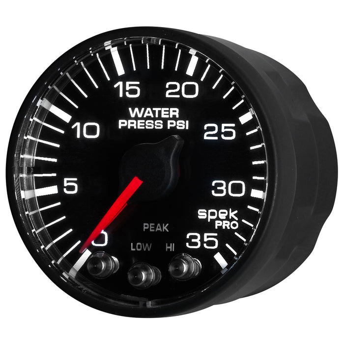 AutoMeter P343328 GAUGE; WATER PRESS; 2 1/16in.; 35PSI; STEPPER MOTOR W/PK/WRN; BLK/BLK; SPEK-PRO - Truck Part Superstore