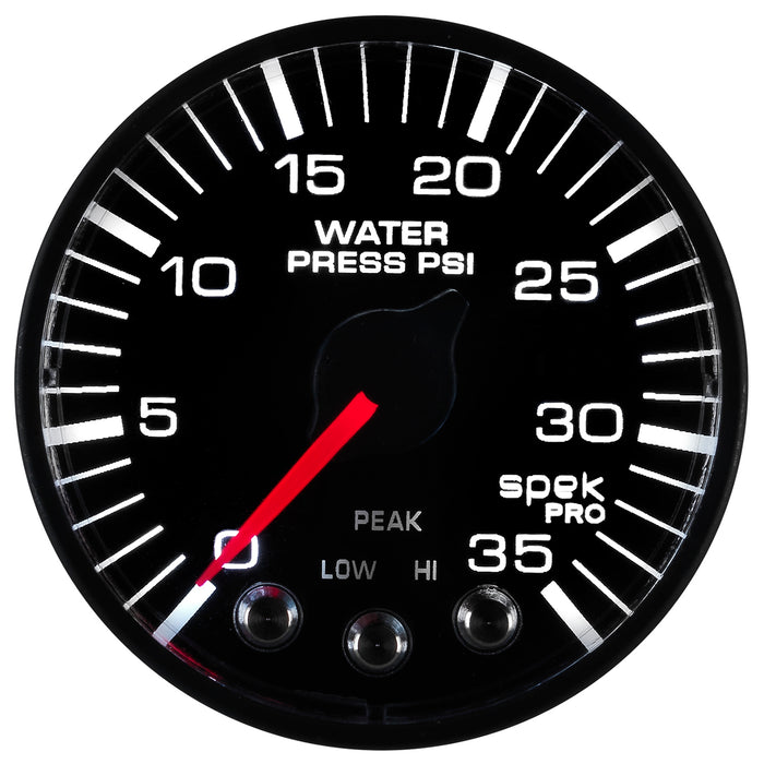 AutoMeter P343328 GAUGE; WATER PRESS; 2 1/16in.; 35PSI; STEPPER MOTOR W/PK/WRN; BLK/BLK; SPEK-PRO - Truck Part Superstore