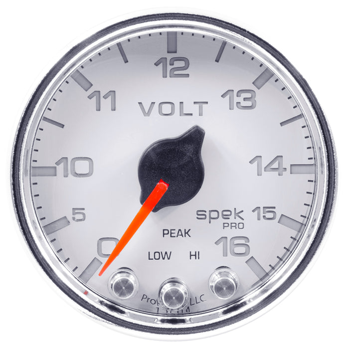 AutoMeter P34411 GAUGE; VOLTMETER; 2 1/16in.; 16V; STEPPER MOTOR W/PEAK/WARN; WHT/CHRM; SPEK-PRO - Truck Part Superstore