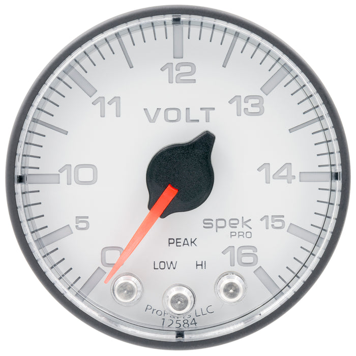 AutoMeter P344128 GAUGE; VOLTMETER; 2 1/16in.; 16V; STEPPER MOTOR W/PEAK/WARN; WHT/BLK; SPEK-PRO - Truck Part Superstore