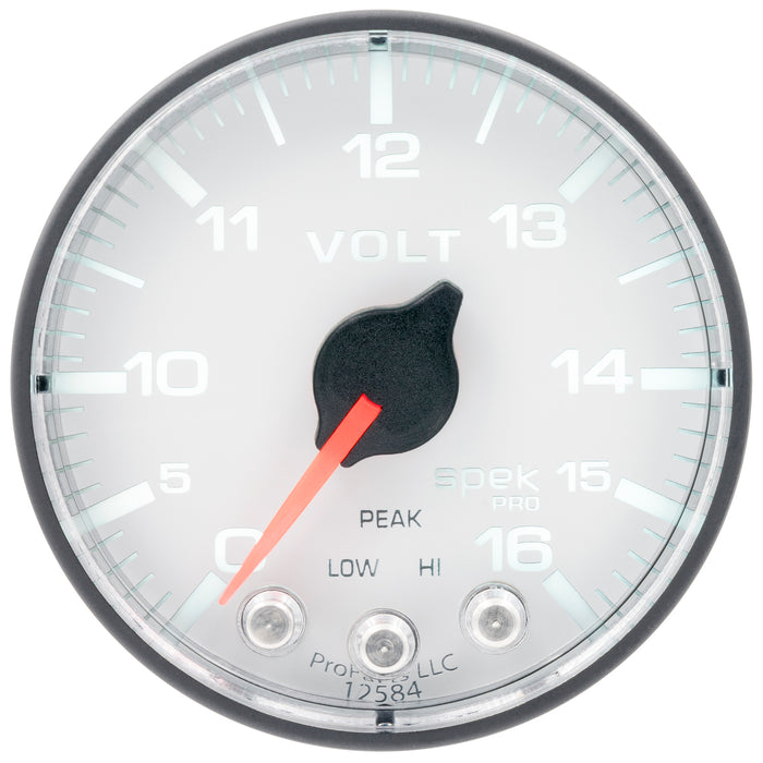 AutoMeter P344128 GAUGE; VOLTMETER; 2 1/16in.; 16V; STEPPER MOTOR W/PEAK/WARN; WHT/BLK; SPEK-PRO - Truck Part Superstore