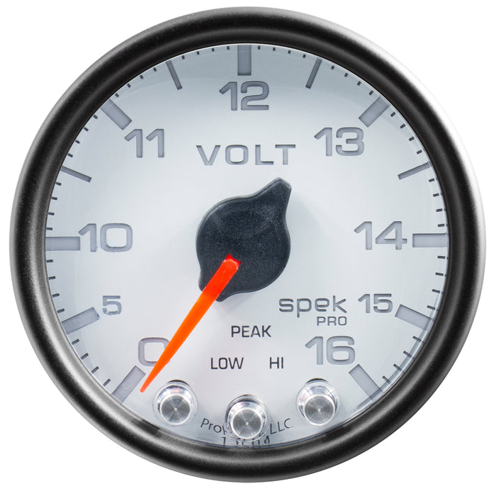 AutoMeter P34412 GAUGE; VOLTMETER; 2 1/16in.; 16V; STEPPER MOTOR W/PEAK/WARN; WHT/BLK; SPEK-PRO - Truck Part Superstore