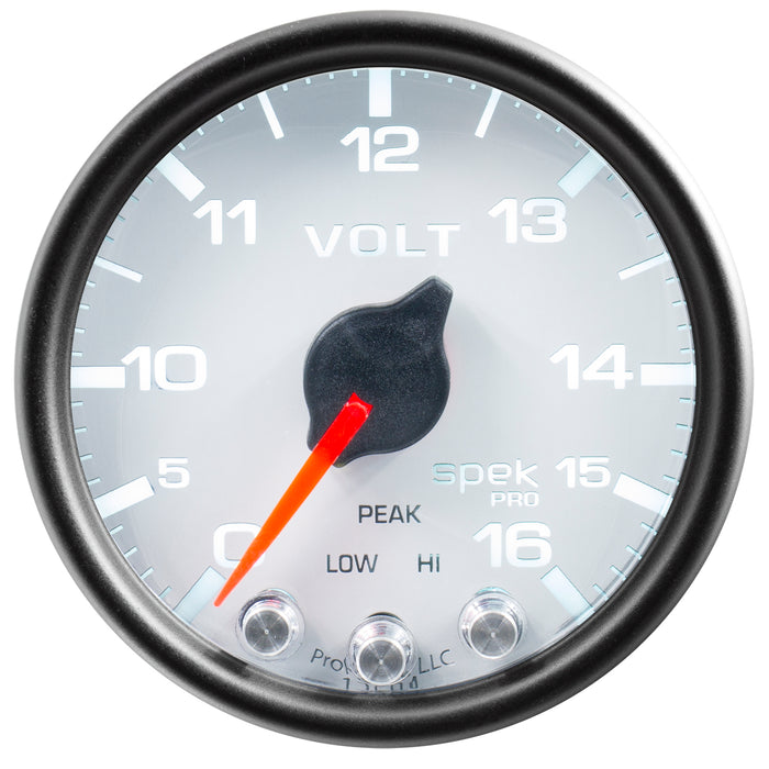 AutoMeter P34412 GAUGE; VOLTMETER; 2 1/16in.; 16V; STEPPER MOTOR W/PEAK/WARN; WHT/BLK; SPEK-PRO - Truck Part Superstore