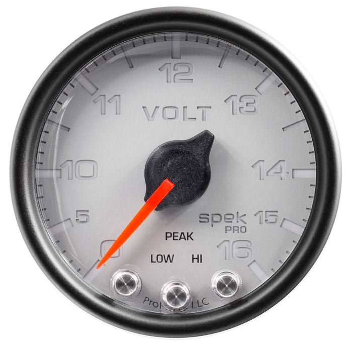 AutoMeter P34422 GAUGE; VOLTMETER; 2 1/16in.; 16V; STEPPER MOTOR W/PEAK/WARN; SLVR/BLK; SPEK-PRO - Truck Part Superstore