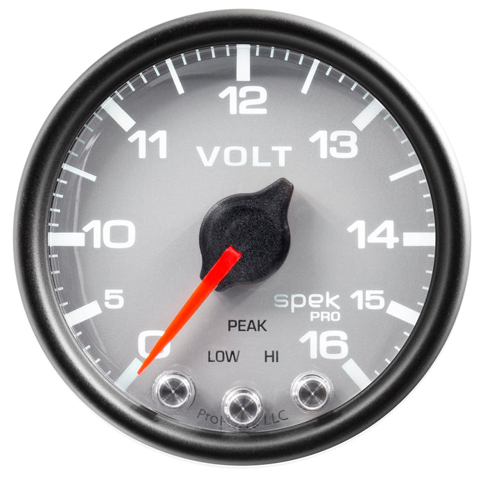 AutoMeter P34422 GAUGE; VOLTMETER; 2 1/16in.; 16V; STEPPER MOTOR W/PEAK/WARN; SLVR/BLK; SPEK-PRO - Truck Part Superstore