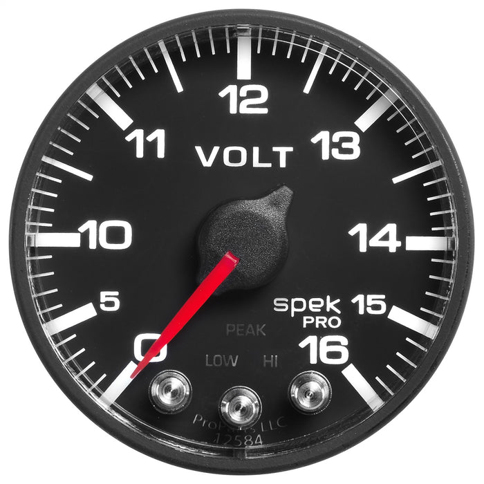 AutoMeter P344328 GAUGE; VOLTMETER; 2 1/16in.; 16V; STEPPER MOTOR W/PEAK/WARN; BLK/BLK; SPEK-PRO - Truck Part Superstore