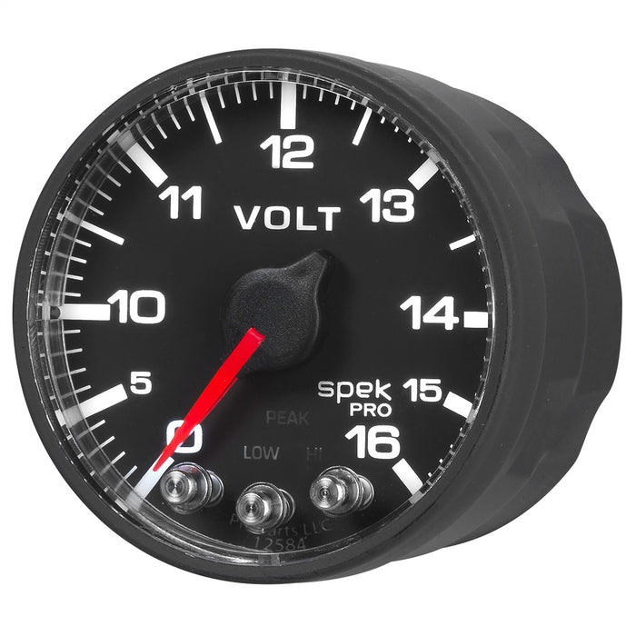 AutoMeter P344328 GAUGE; VOLTMETER; 2 1/16in.; 16V; STEPPER MOTOR W/PEAK/WARN; BLK/BLK; SPEK-PRO - Truck Part Superstore
